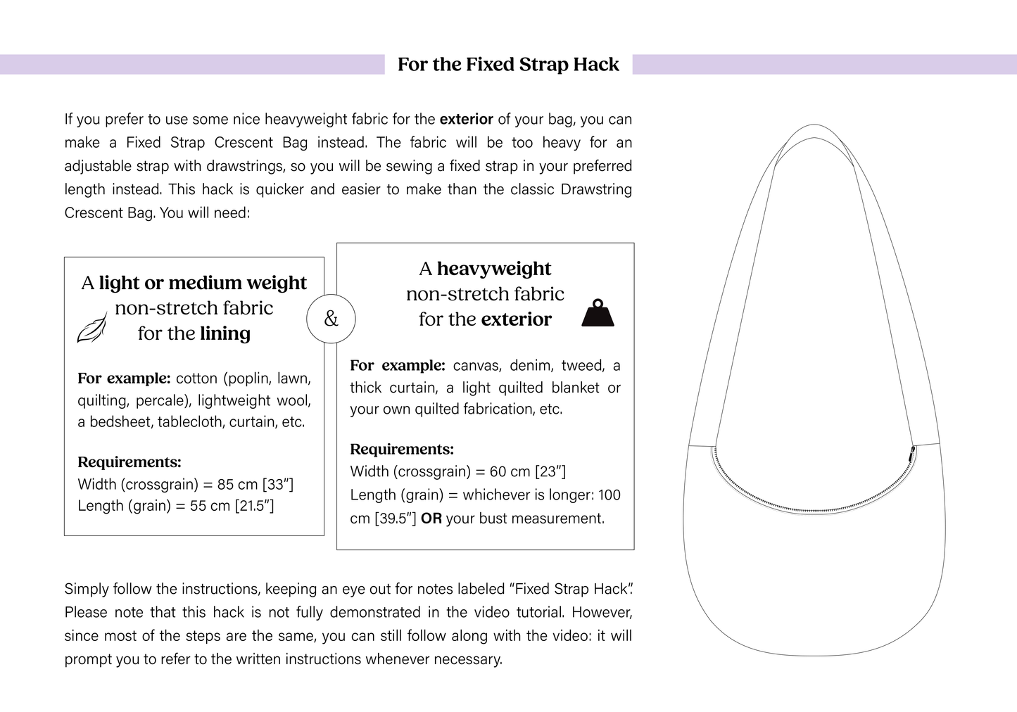 The Drawstring Crescent Bag | PDF Sewing Pattern + Video Tutorial | 2-in-1 Crossbody & Shoulder Bag