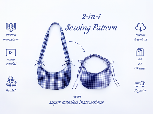 The Drawstring Crescent Bag | PDF Sewing Pattern + Video Tutorial | 2-in-1 Crossbody & Shoulder Bag